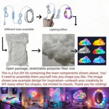 DIY Shapeable LED Lamp, USB 3D Lightning Cloud Light With RGB Smart Light Strip, Easy Installation - Suitable For Bedroom, Game Room, Bar, DJ Party Atmosphere Lighting Decoration. Creative Holiday Music Synchronized Flashing Dynamic Color-Changing Wall And Ceiling Night Light - DIY Cloud - View 2