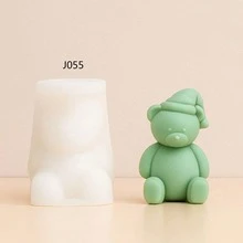 Cute Bear Candle Silicone Mold DIY Cartoon Hat Bear Handmade Wax Melts Plaster Diffuser Desktop Decor Mold, Resin Craft Decoration Mold - Bear - View 2