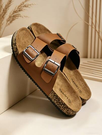 Chanclas de mula casuales con doble correa y hebilla, con suela suave y cómoda con soporte para el arco, sandalias de verano, pantuflas de otoño/invierno, adecuadas para Navidad, Halloween, hogar, citas, compras, viajes, fiestas, playa