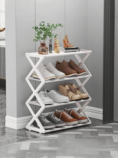 Kệ giày gấp gọn 4 tầng, giá đựng giày hình chữ X tiết kiệm không gian, kệ lưu trữ nhiều tầng, thích hợp cho lối vào, hành lang, tủ quần áo, phòng ngủ, có sẵn màu trắng, xám, đen, chắc chắn và có thể xếp chồng lên nhau, thích hợp cho nhà ở và ký túc xá.