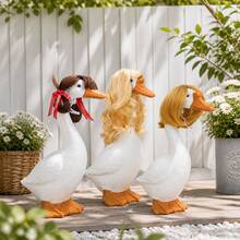3 Pcs Porch Goose Wigs For 17" And 23" Goose Statue - Cute Goose Outfits For Outdoor Garden - Braid Bow Wavy Wig Decor For Lawn Yard - C - Visa 5