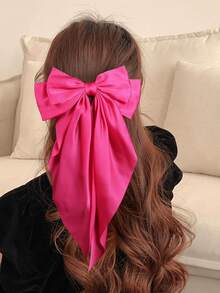 1 pieza Pinza para el cabello de unicolor de satén, cinta de seda con lazo grande, pinza para el cabello versátil para mujeres, pinzas para el cabello, clips para el cabello - Rosa Fucsia - Ver 6