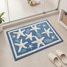 1PC Blue Starfish Bath Mat, Coastal Style Faux Velvet Rectangular Rug With Low-Pile Short Plush, Machine Washable & Easy Clean Non-Slip Bathroom Floor Mat For Home Decor.Bath Mat,Bathroom Rug Area Rug For Bedroom Or Living Room Decor. - Ocean Breeze - View 4