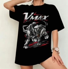 V-Max Mechanical Bull Motorcycle Style T-Shirt | Gender-Neutral Oversized Biker Fan Shirt Black - Black - View 11