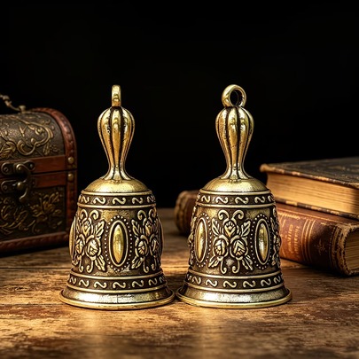 Tượng chuông nhỏ bằng đồng phong cách vintage giả cổ, phù hợp trang trí lối vào nhà, hành lang, phòng khách, văn phòng, decor trà thú, quà tặng sưu tầm