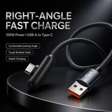 100W 6A USB To Type C Fast Charging Data Cable 90° Elbow Braided USB Cable Android Phone For SamsungS25 S24 HuaweiP50 Xiaomi15 K50 High-Speed Data Transfer Charge USB Cord - Black - View 4