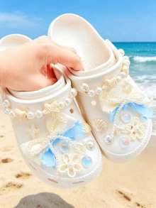 18 pièces/set Accessoires multicolores pour chaussures (nœud dégradé de perles, étoile de mer, coquillage, fleur) Mignon et doux, convient pour les chaussures, sandales, tongs, chaussures de plage, chaussures de jardin des femmes au printemps/été. Accessoires décoratifs DIY, article de mode idéal, cadeau pour les vacances/anniversaire/fête - Multicolore - Voir 2