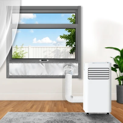1 Set Reflective Portable Air Conditioner Window Sealing Kit, Heat Insulation Window Vent Cover With Hook And Loop, Adjustable Sealing Cloth For AC Exhaust Pipe
