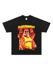 Figura poderosa con letras ardientes en tonos rojos y amarillos que expresan energía fuerza y pasión reflejando un espíritu competitivo y vibrante camiseta de mujer moderna con estampado llamativo ideal para atuendos urbanos - Negro - Ver 8