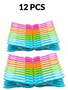 96/72/36/24/12pcs Colorful Plastic Clothes Pegs Laundry Clips Spring Clothes Pins Set For Clothes Towels Socks, Random Color, Space Saving - Multicolor - View 5