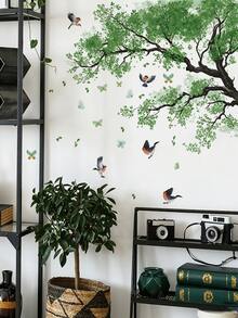3 Tree-Themed Wall Stickers: Forest Big Tree With Birds / Cartoon Forest Animals / Weeping Willow With Flowers And Birds, Self-Adhesive And Removable PVC Stickers, DIY Wall Decor For Living Room, Entryway, And Bedroom - Wall Stickers - View 5
