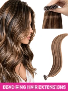 50pcs Nano Ring Seamless Human Hair Straight Hair Extensions, Cold Fusion Nano Beads, Volume Boost, Holiday Concert Accessory, Summer Travel Essential - Multicolor - View 33