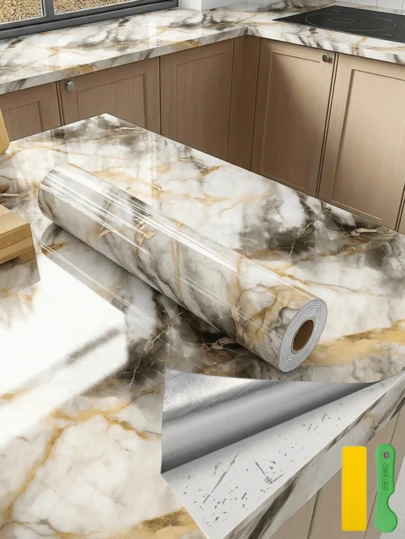 Papel tapiz autoadhesivo impermeable y resistente al aceite con diseño de mármol dorado, adecuado para paredes, pisos, encimeras, escritorios, alféizares de ventanas, puertas antiguas, muebles, resistente a la humedad, al calor y a la suciedad, resistente al desgaste, fácil de instalar y quitar, ideal para renovación y decoración