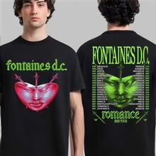 Fontaines D.C. T-Shirt, 100% Double-Sided Cotton, Heart-Face And Green Goth Lettering On The Front, 2025 Tour Schedule On The Back, For Post-Punk Fans. - Black - View 7
