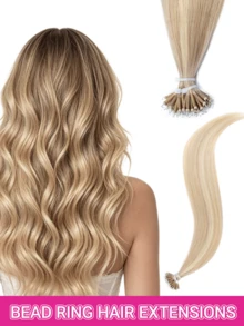 50pcs Nano Ring Seamless Human Hair Straight Hair Extensions, Cold Fusion Nano Beads, Volume Boost, Holiday Concert Accessory, Summer Travel Essential - Multicolor - View 18