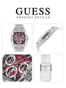 Guess Men's Tonneau Chronograph Watch Transparent Case Clear Silicone Strap Red Multifunctional Dial Sporty Statement Wristwatch Streetwear Fashion Timepiece For Music Festival Party Daily Street Outfit Ideal Gift For Boyfriend Husband Brother Birthday Anniversary Holiday - 紅色 - 查看 6