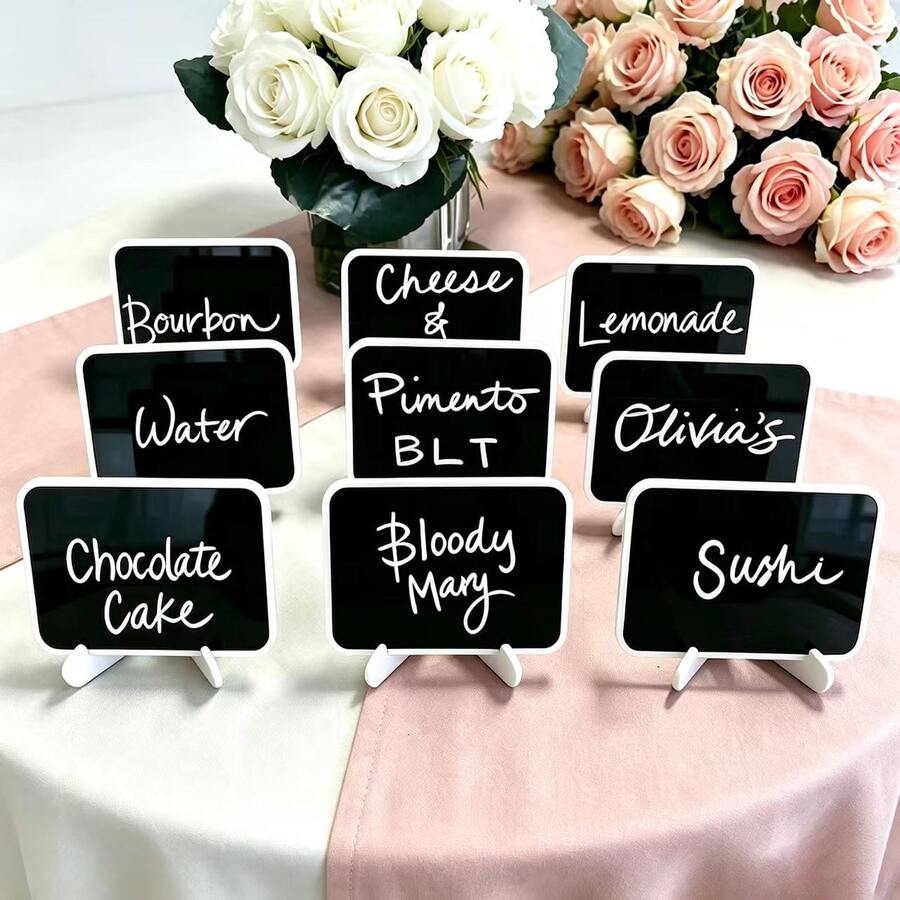 10pcs/5pcs/1pc Mini Chalkboard Display Panel Decor, Home Decor Signage, Mini Message Board Display Wooden Chalkboard, Suitable For Wedding, Baking Display, Hotel, Banquet, Dessert, Table Card, Mother's Day, Graduation