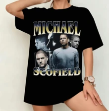 Michael Scofield "Prison Break" Retro Collage T-Shirt | Gender-Neutral Oversized Series Fan Shirt Black - Black - View 6