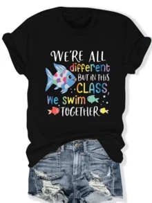 Multicolored Fish Swimming Together Symbolizing Unity, Respect And Diversity In A Fun Group. Comfortable And Modern Women's T-Shirt For Everyday Wear - 黑色 - 查看 8