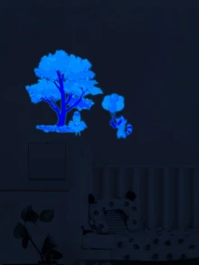 1pc Cartoon Pink Rabbit, Tree, Butterfly Wall Sticker, Removable Matte Self-Adhesive Wall Decal For Living Room, Bedroom, Kids Room, Home Decor, Spring Decoration, Gift - Pink - Glow-in-the-dark - View 2