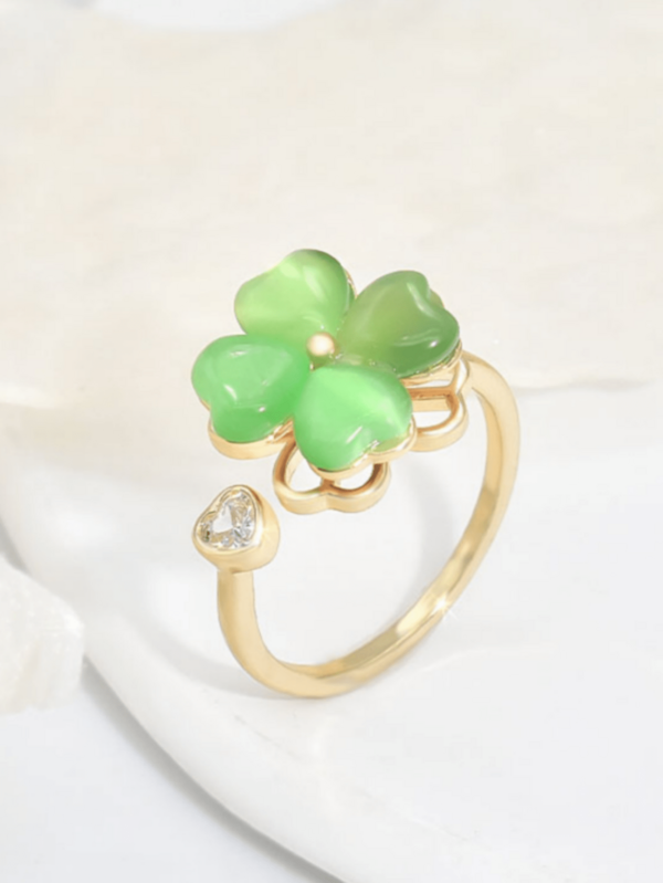 1 chiếc nhẫn xoay hình hoa màu xanh lá cây thanh lịch, tối giản, thời trang, phù hợp cho phụ nữ đeo hàng ngày, quà tặng.