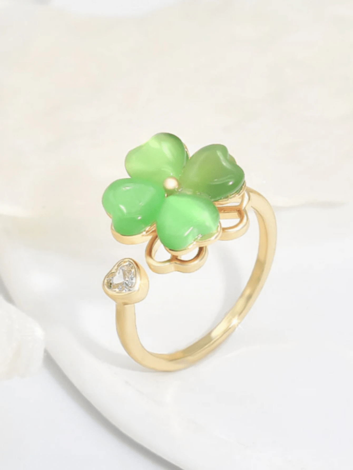 1 chiếc nhẫn xoay hình hoa màu xanh lá cây thanh lịch, tối giản, thời trang, phù hợp cho phụ nữ đeo hàng ngày, quà tặng. - Vàng - Xem 1