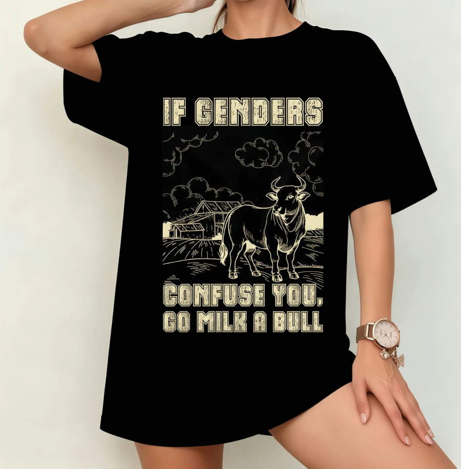 "If Genders Confuse You" Funny Statement T-Shirt | Gender-Neutral Oversized Fun Shirt Black - Black - View 1
