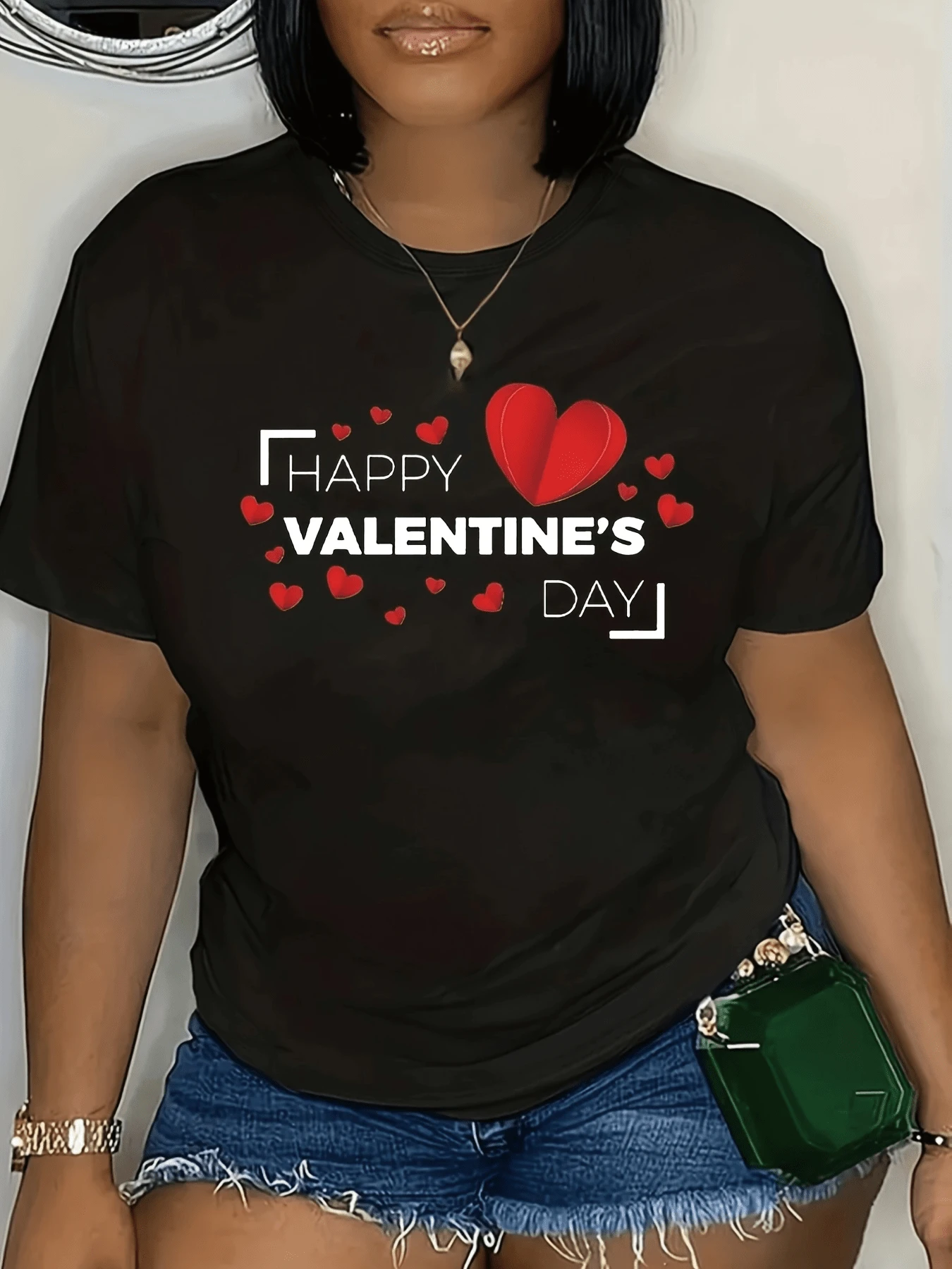Camiseta de Cuello Redondo Talla Grande con Estampado de San Valentín
