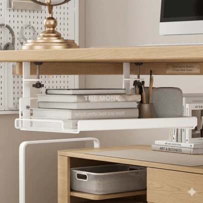 1pc Cable Management Tray Organizer, Under Desk Cable Organizer Tray, Computer Desk Bottom Cable Network Socket Storage Rack, Cable Organizer, Drill-Free Cable Routing Box