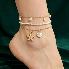 1 Set de pulsera con colgante de estrella de mar y concha hechos a mano, adecuado para vacaciones en la playa - Tobillera blanca 1 - Ver 5