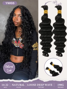 Y WIGS 200g 14-22英吋 鬆散深波浪散髮真髮,100%原色未加工人髮接髮,無髮簾編髮髮束,適用波希米亞編髮,適合畢業、週年紀念、假期、運動、婚禮、度假及日常使用 - Natural Black - 查看 14