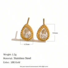 VKHK 1 Đôi bông tai đinh tán tối giản bằng thép không gỉ mạ vàng 18K đính đá Zirconia lấp lánh, thích hợp cho nữ giới đeo hàng ngày và trong các dịp cưới hỏi, làm quà tặng. - Nhiều màu - Xem 7
