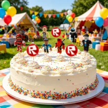 Roblox 12个卡通主题蛋糕装饰旗，时尚印花设计，厚实耐用材质，适用于生日、节日派对装饰、婚礼、婴儿派对、礼品包装 - Roblo Boy 組合 - 查看 4