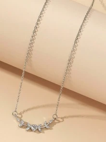 1 Pack Cubic Zirconia Heart & Leaf Pendant Necklace, Adjustable Fine Chain Necklace, Daily Jewelry - Multicolor - View 3
