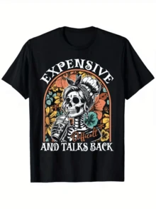 Calavera femenina con flores coloridas sosteniendo bebida y reflejando actitud rebelde y divertida camiseta de mujer moderna cómoda para uso diario y ocasión casual - Negro - Ver 8