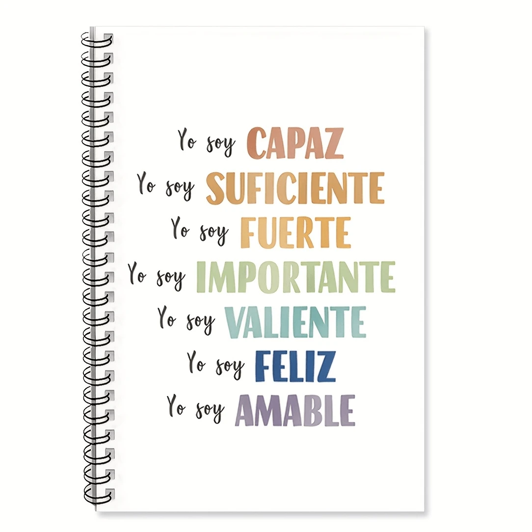 1pc A5 Size Affirmation Spiral Notebook - 5.7"X8.3" College Ruled Journal, Made Of High-Quality Paper, Convenient For Note Taking, Learning And Creative Writing - Motivational Spanish Quotes For Students And Professionals, School Notebook