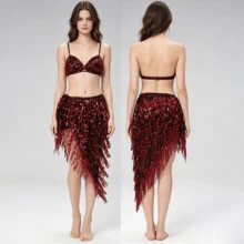 1 chiếc khăn quấn hông hình tam giác đính sequin và tua rua, thích hợp cho múa bụng, trang phục khiêu vũ Latin, kiểu sari với tua rua sequin, thích hợp cho lễ hội, tiệc tùng, hộp đêm, bãi biển, trang trí trang phục độc đáo, phong cách bohemian, cổ điển. - Nhiều màu - Xem 2
