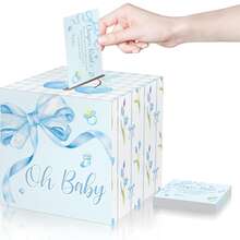 51pcs Bow Raffle Tickets Gift Box Set, Baby Shower Blessing Cards, Suitable For Baby Shower, Bow Theme Party And Gender Reveal Party - Blue-1 - View 2