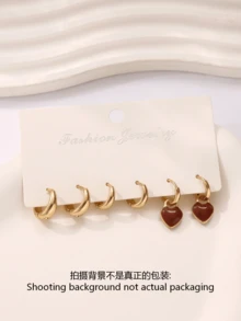6pcs Unique Gold-Tone Earring Set, Adorable Heart Pendant Earrings, Versatile Accessory For Party, Date And Vacation, Ideal Gift For Girlfriend And Friends - Multicolor - View 5