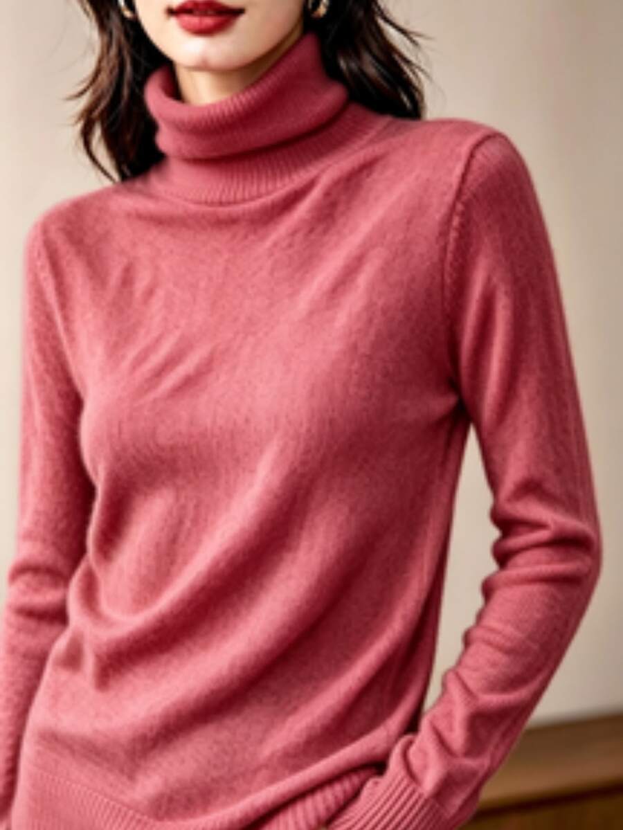 Women's High Neck Knit Blouse, Cacharreal Size, M - 玫紅色 - 查看 1