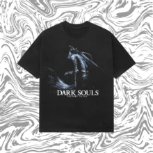 Dark Souls T-Shirt Retro Y2K Soulsborne Game Tee Vintage Dark Fantasy Gaming Shirt Heavyweight Graphic Tee - 黑色 - 查看 1