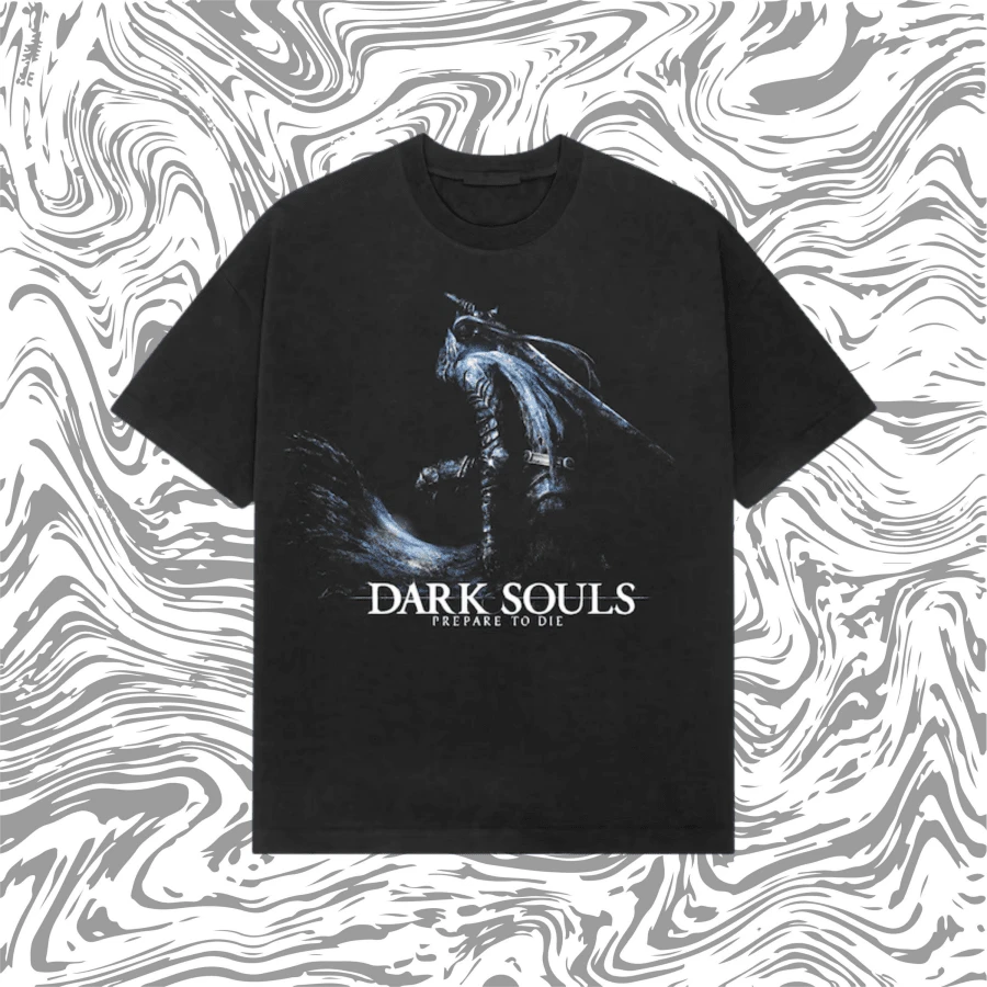 Dark Souls T-Shirt Retro Y2K Soulsborne Game Tee Vintage Dark Fantasy Gaming Shirt Heavyweight Graphic Tee - 黑色 - 查看 1