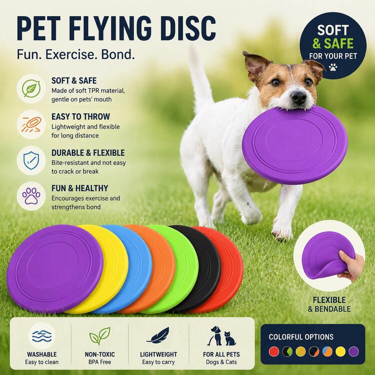 狗狗飞盘，互动式狗狗训练玩具，宠物硅胶软磨牙飞盘，幼犬玩具，轻便漂浮飞盘 - 彩色 - 查看 10