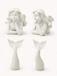 白色樹脂美人魚雕像套裝，美人魚雕塑與美人魚尾巴雕塑，適用於花園、露台、草坪、後院、居家桌面裝飾，海洋主題裝飾，送給海灘愛好者與喬遷之喜的絕佳禮物 - 分離美人魚 - 查看 7