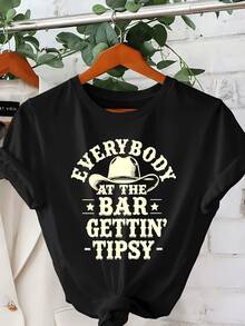 Camiseta de Talla Grande para Mujer con Estampado de Vaquera del Oeste - Manga Corta, Cuello Redondo, Top de Verano con Caballo, Herradura, Cactus, Buckaroo y Letras YEEHAW - Atuendo Casual de Rancho para Festivales de Música Country y Ropa casual - Negro - Ver 2