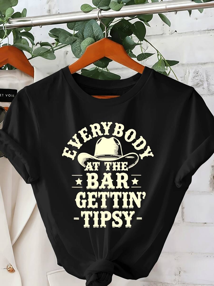 Camiseta de Talla Grande para Mujer con Estampado de Vaquera del Oeste - Manga Corta, Cuello Redondo, Top de Verano con Caballo, Herradura, Cactus, Buckaroo y Letras YEEHAW - Atuendo Casual de Rancho para Festivales de Música Country y Ropa casual