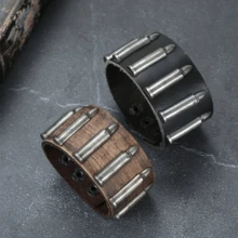 1 buah Gelang Kulit Hitam Berbentuk Peluru Vintage, Aksesori Gaya Punk untuk Pria, Hadiah untuknya - Hitam - View 4