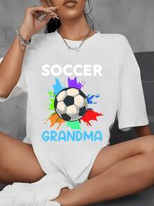 Women's Granny Print Soccer Jersey - Casual Crew Neck Sports Top With Colorful Splash Design, Medium Stretch Fabric, Machine Washable, Suitable For Daily And Family Sports Activities, Soccer Fan Apparel, Vibrant Design, Non-See-Through Material. Z88O - 白色 - 查看 1