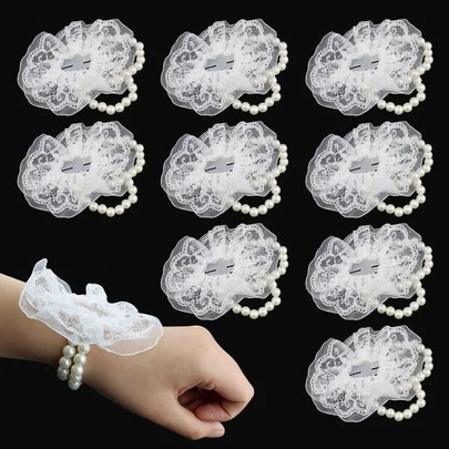 10 chiếc vòng tay ren cài cổ tay, vòng tay ngọc trai co giãn tự làm, thích hợp cho tiệc cưới, cô dâu, phù dâu, tiệc bãi biển, trang trí tiệc, đạo cụ chụp ảnh, phụ kiện cưới, quà tặng tiệc.