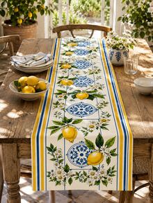 1 pieza Camino de mesa de lino con estampado de estrella de mar y concha de estilo costero, diseño de coral con tema de playa, decoración náutica con borde de olas, adecuado para cocina, comedor, patio y fiestas de verano - Multicolor - Ver 8
